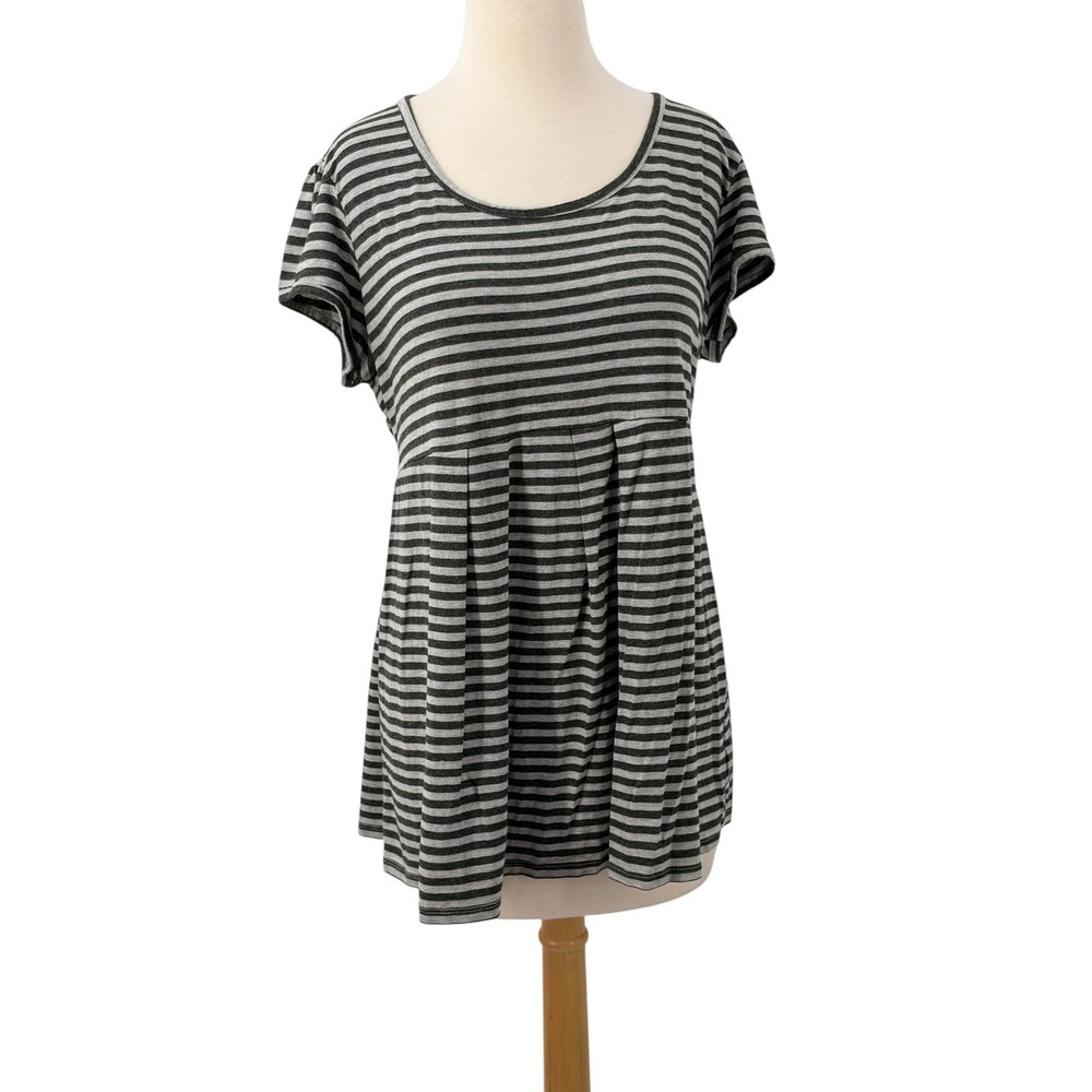 Motherhood Maternity Striped Empire Waist Top Gray Black Short Sleeve Tunic XL